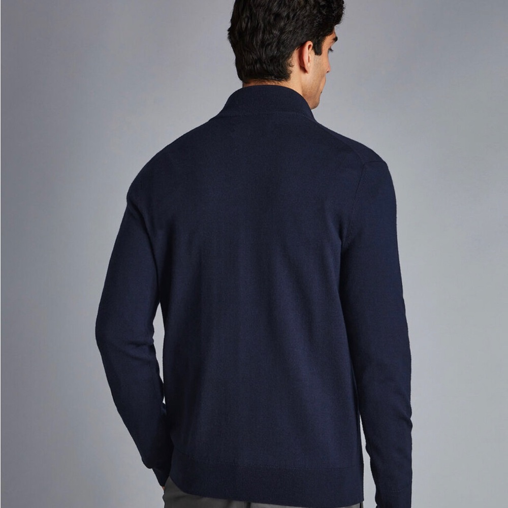 Charles Tyrwhitt Merino Wool Men's Navy Quarter-Zip Sweater Size M - Picture 2 of 8